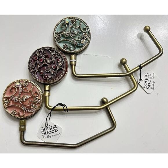 Spring Street Design Swarovski Crystal Set 3 Set Broach Handbag Purse Holder $75 - Picture 1 of 2